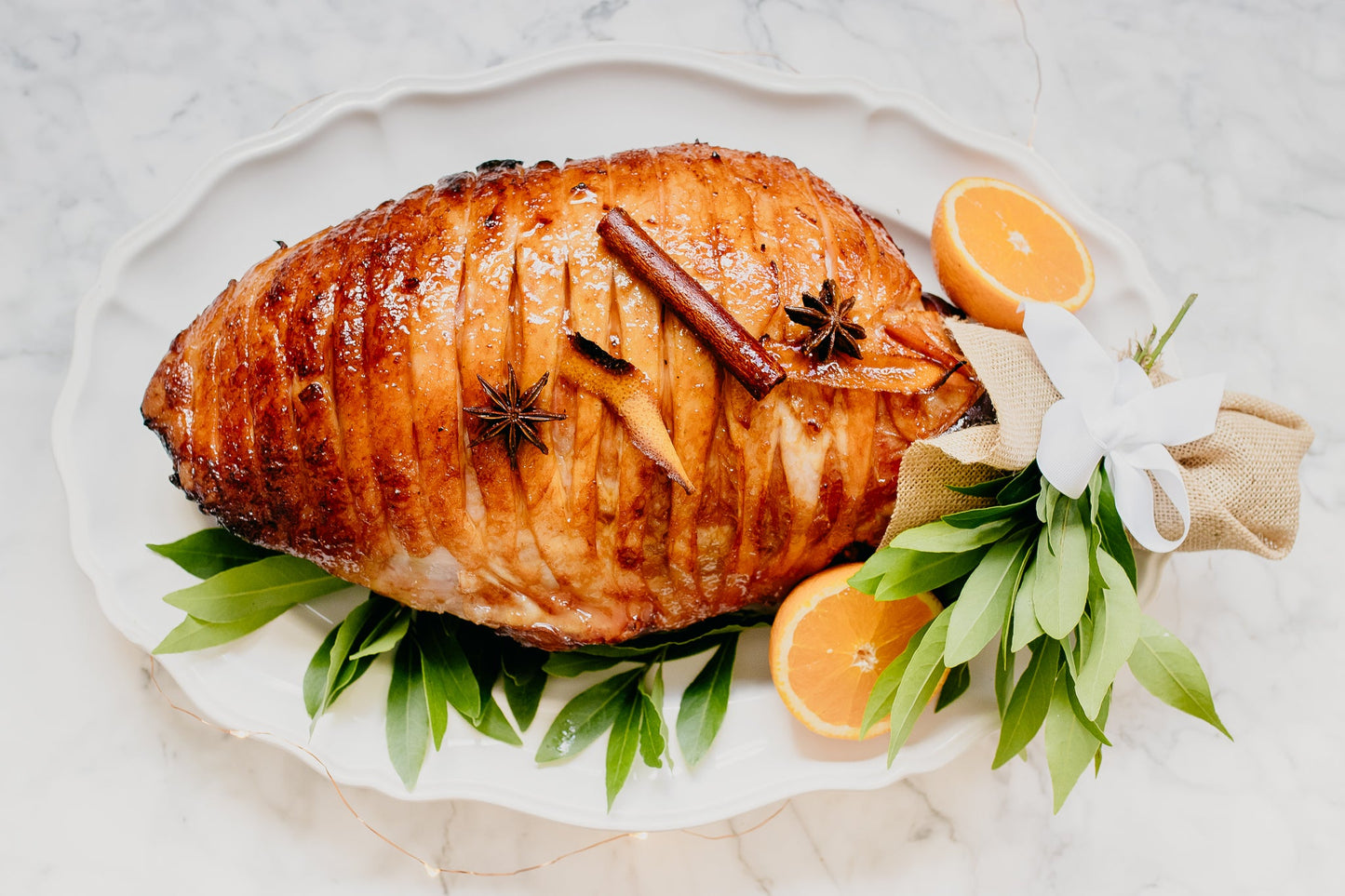 Baked Christmas Ham with Glaze & Trimmings