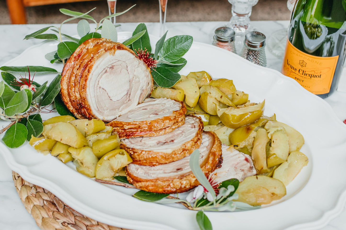 Roast Christmas Pork Loin with Crackling and Baked Apples