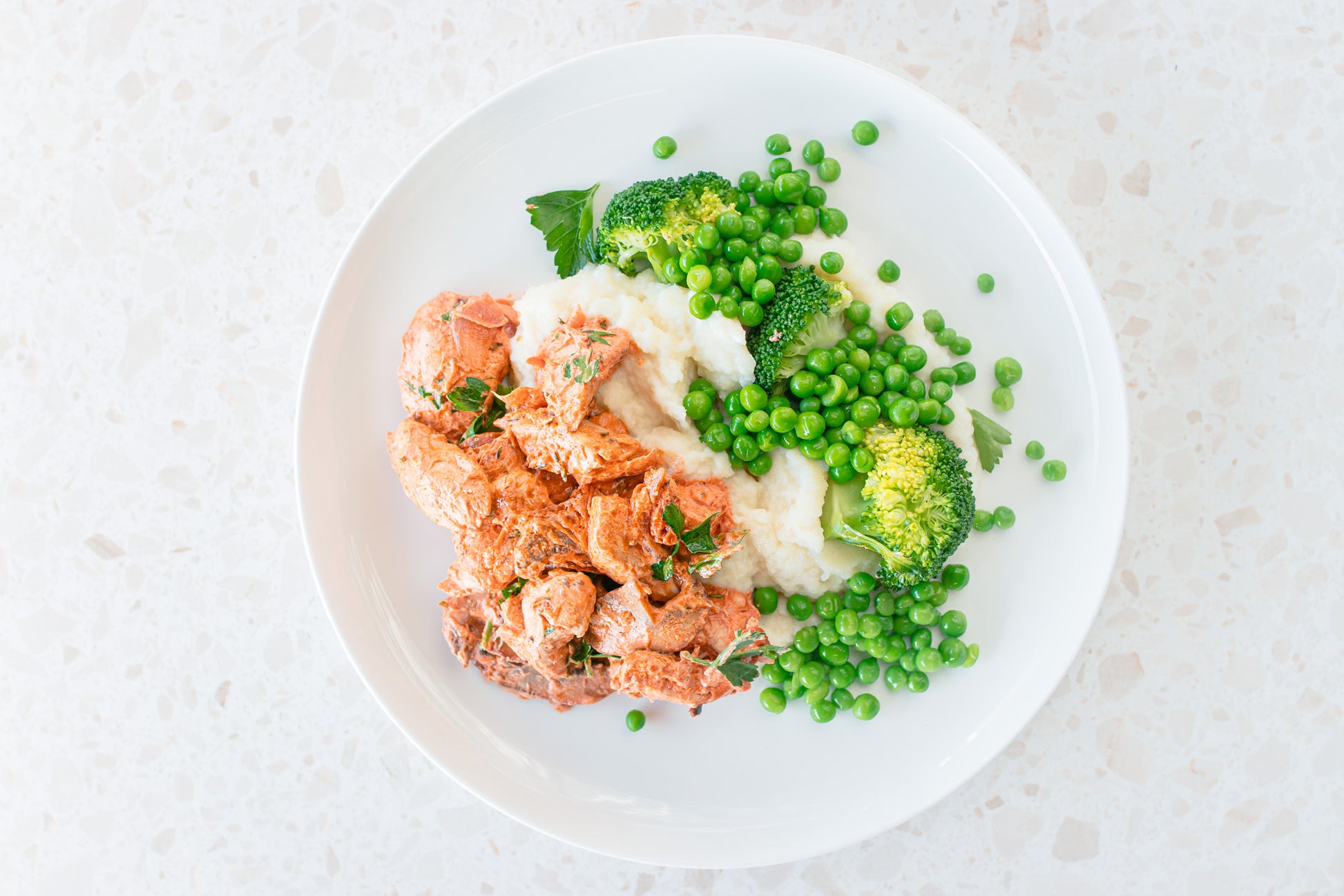 Chicken Stroganoff with Cauli Mash and Steamed Greens