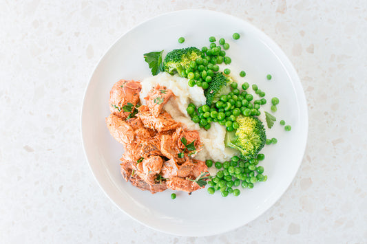 Chicken Stroganoff with Cauli Mash and Steamed Greens