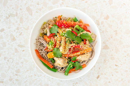 soy braised chicken soba noodles